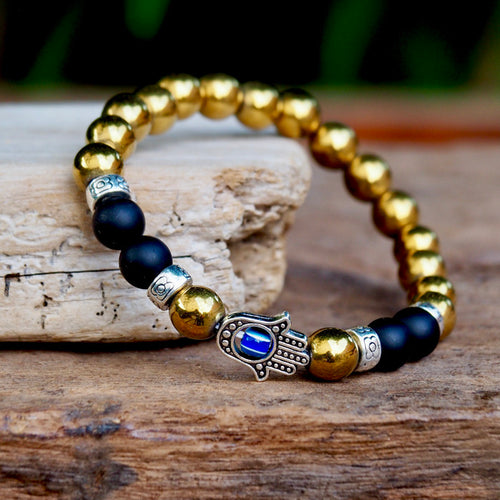 Black Onyx , hand of Fatima armband